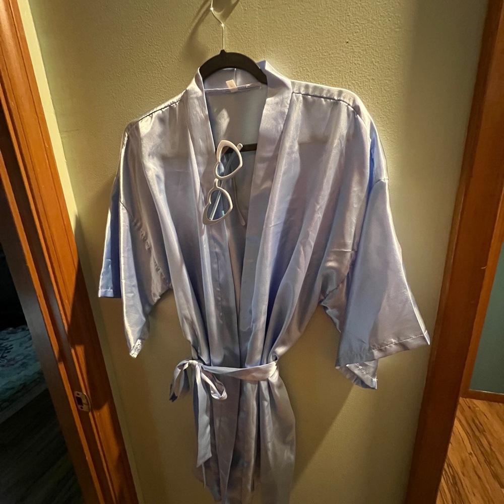 Five Light Blue Satin Kimono Robes